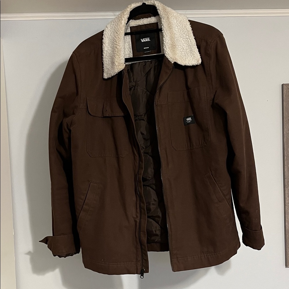 Vans Men's Chocolate Brown Jacket with Shearling Collar